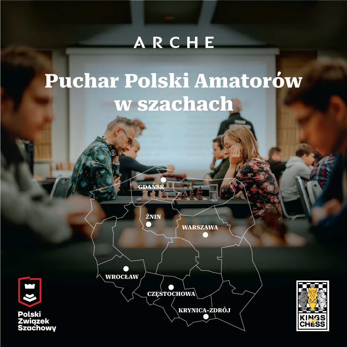 Mapa lokalizacji turniejów Pucharu Polski Amatorów w Szachach